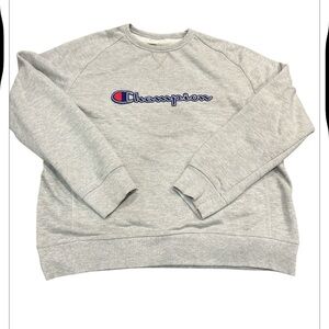 Vintage Champion Spellout Script Heather Grey Long Sleeve‎ Sweatshirt unisex XL